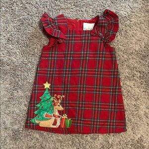 Red Plaid Holiday Dress with Reindeer and Tree